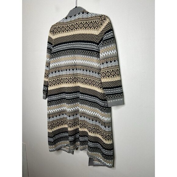 Jones Studio Sweater Cardigan Open Front Long Sleeve Brown White Size Medium - Picture 7 of 11